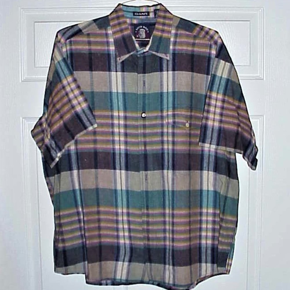 GANT, XL, MEN'S, GREEN & BROWN, PRE-OWNED, LAUNDERED, GENTLY WORN, S.S. SHIRT